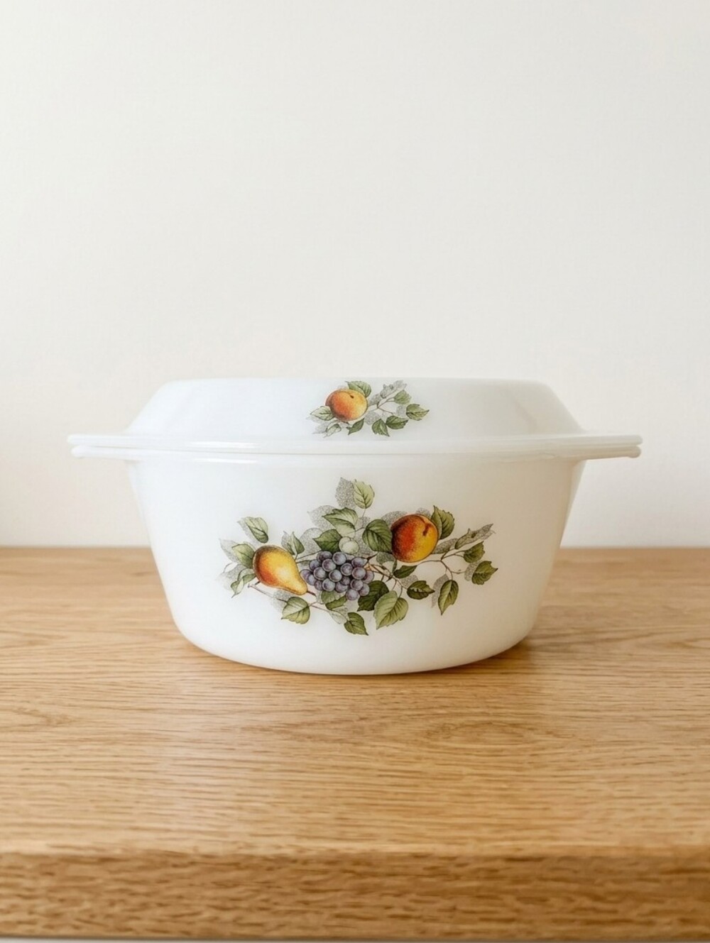 Vintage Arcopal France Casserole Dish – Fruit Motif – Cottagecore Kitchen Decor
